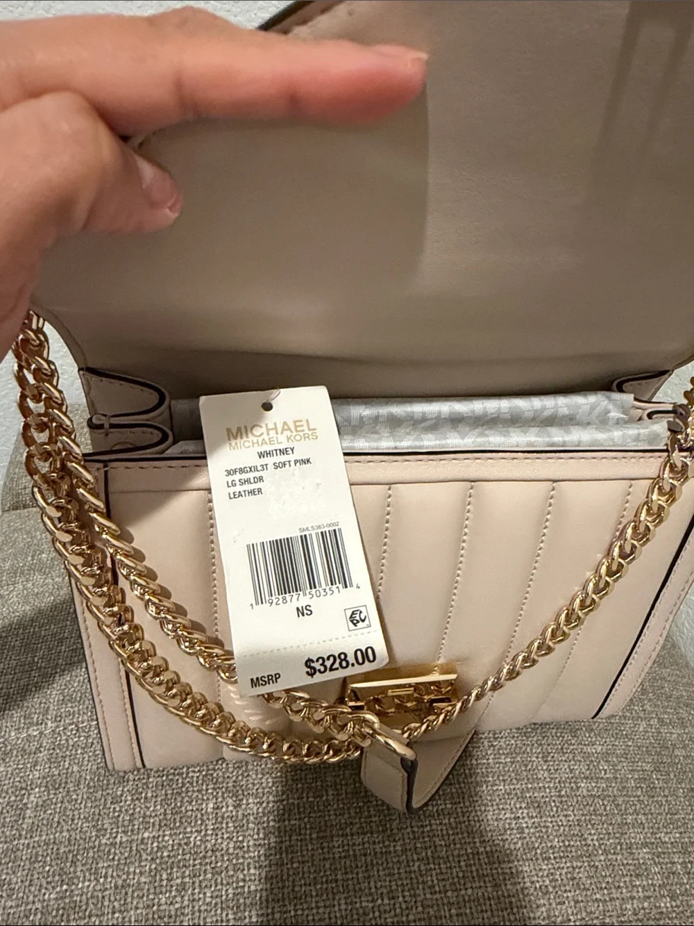 Michael Kors Chevron Quilted Shoulder Bag in Pale Pink with Gold Chain